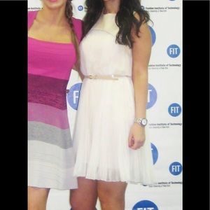 pleated faux leather mini dress